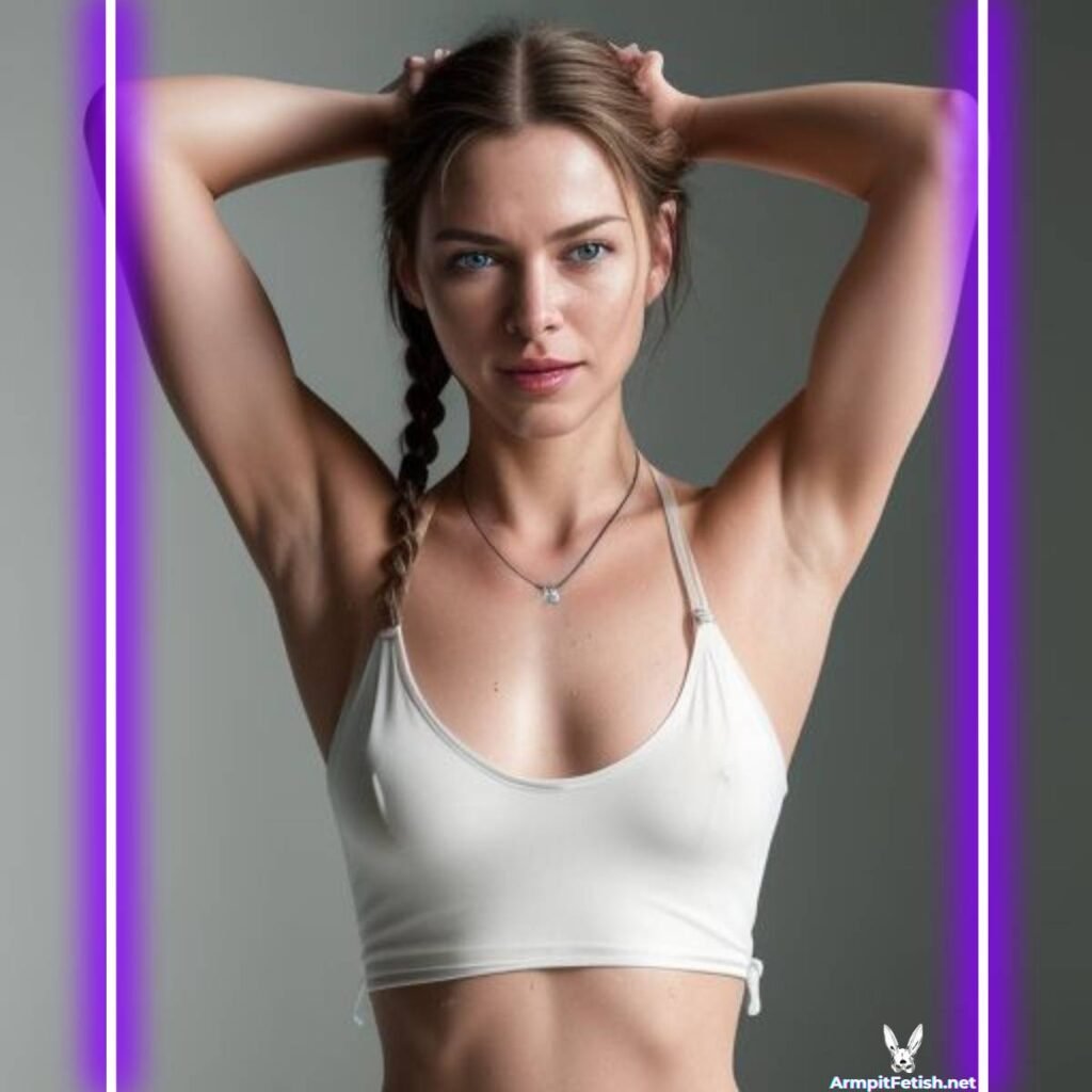 Performer showcasing armpit sweat in erotic scene