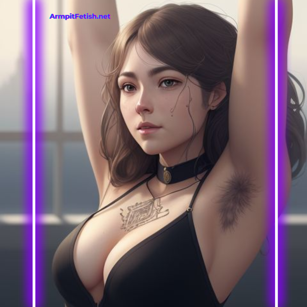 Unshaved armpit covered in sweat, showcasing raw scent-based dominance in BDSM.