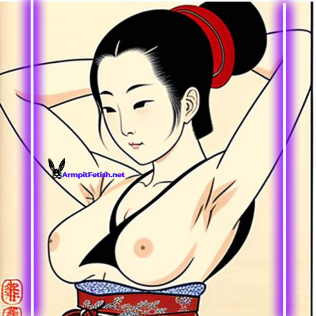 Traditional Japanese artwork featuring a woman with exposed armpits, reflecting cultural eroticism.