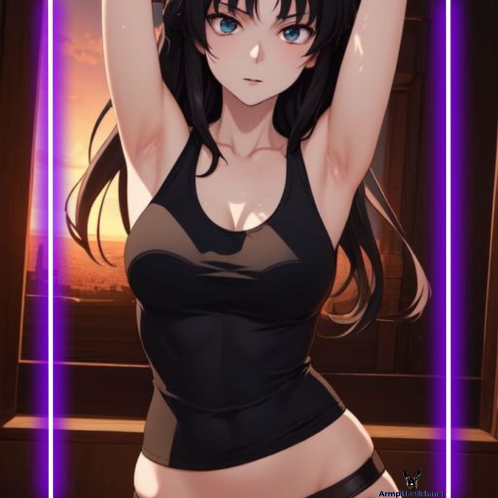 Depiction of sweaty underarms in a stylized Asian cultural setting.